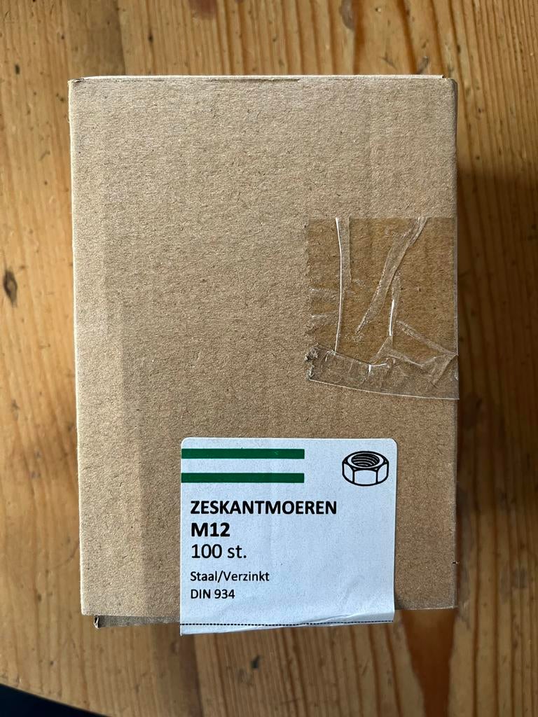 Zeskantmoeren M12 100 stuks staal DIN 934 - Nieuw, Ophalen of Verzenden, Nieuw, Bouten of Moeren
