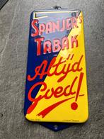 Emaille Spanjer's Tabak deurpostje. Bordje. Langcat Bussum., Ophalen of Verzenden, Gebruikt, Reclamebord