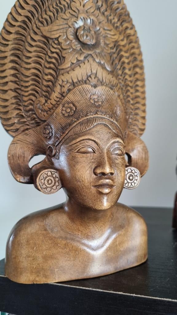 Art Deco houtsnijwerk Bali Indonesië buste, Ophalen of Verzenden
