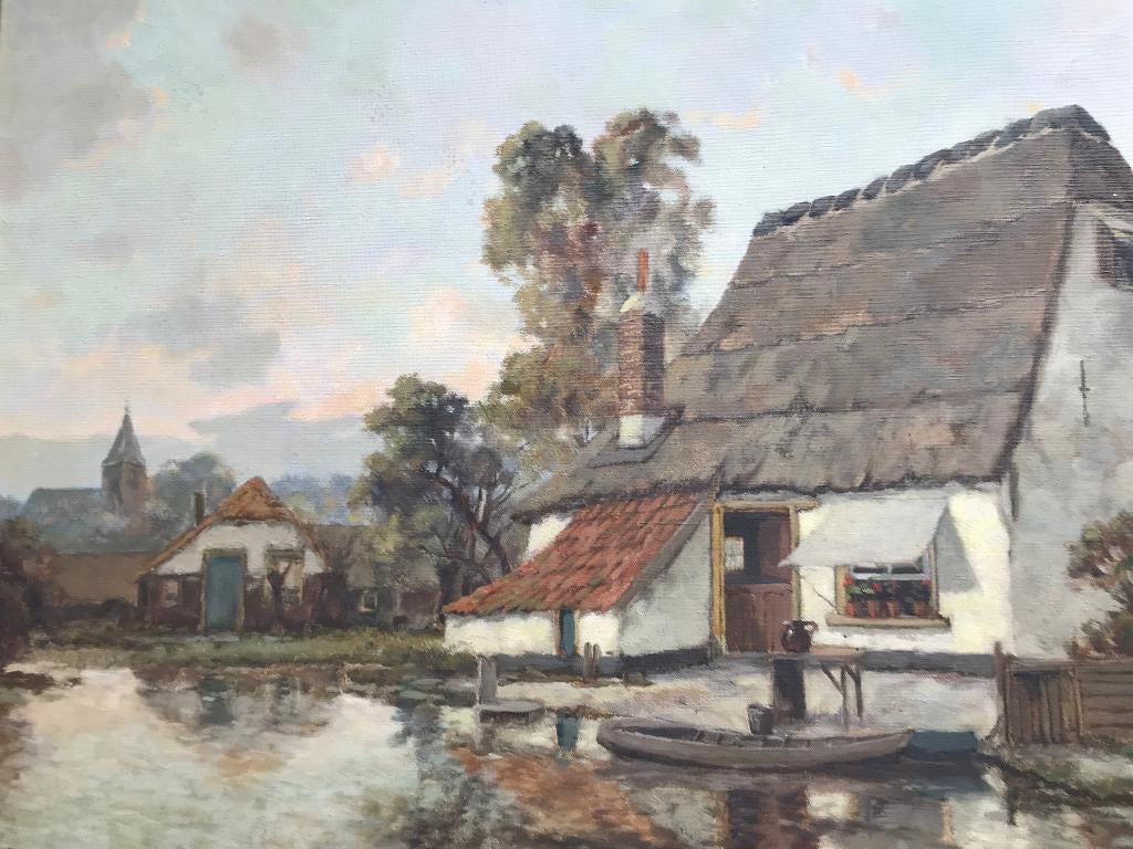 Schilderij A Reynders Boerderij Dorp Dorpsgezicht Landschap, Antiek en Kunst, Ophalen of Verzenden