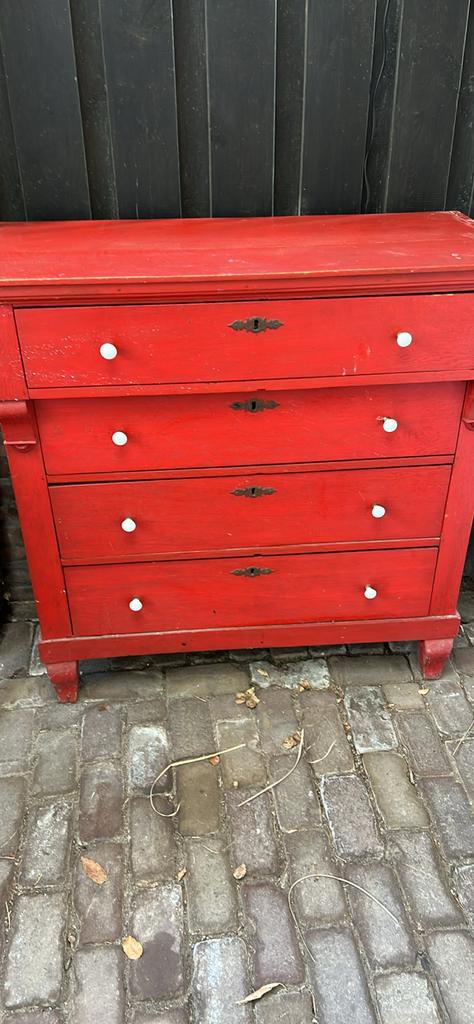 GRATIS Leuk rood lade kastje - 102x100x45 cm, Ophalen, Gebruikt, 100 tot 150 cm, Eikenhout