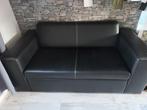 Mooi zwart leren 2 persoons slaapbank, Ophalen, Gebruikt, Tweepersoons, Zwart
