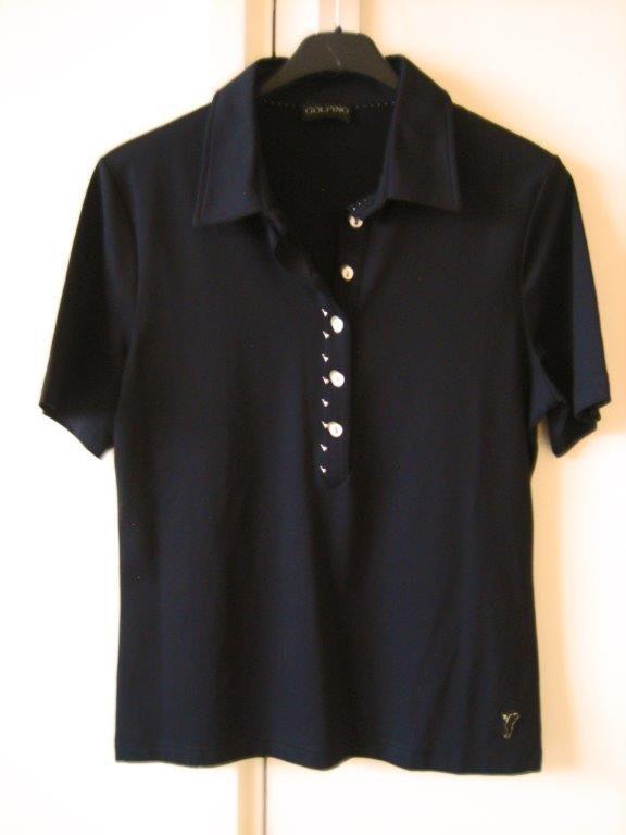 Zeer mooi diepzwart poloshirt met studs GOLFINO 40 snazzeys, Maat 38/40 (M), Verzenden, Zwart, Nieuw