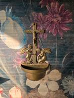 Antiek messing wijwaterbakje engelen kruisbeeld, Verzamelen, Ophalen of Verzenden, Gebruikt