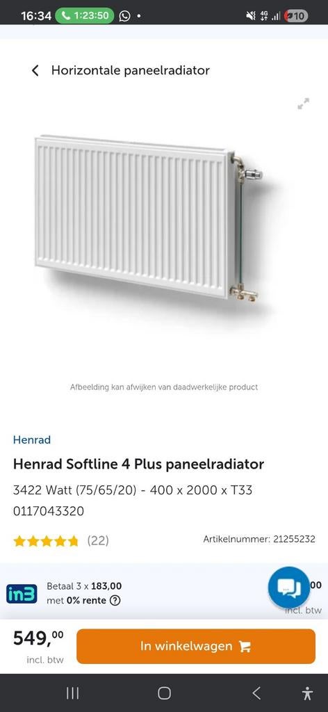 Nieuwe Henrad Softline 4 Plus radiator 3422W - 40x200cm, Ophalen, 30 tot 80 cm, Radiator, Nieuw