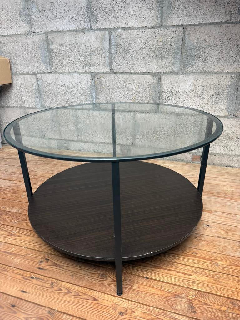 Ronde salontafel met glasplaat, Ophalen, 50 tot 100 cm, Rond, Zo goed als nieuw