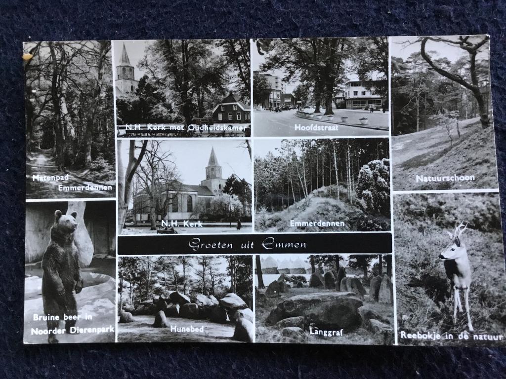 Oude ansichtkaart Emmen - Diverse bezienswaardigheden, Verzamelen, Ansichtkaarten | Nederland, Gelopen, Drenthe, 1960 tot 1980