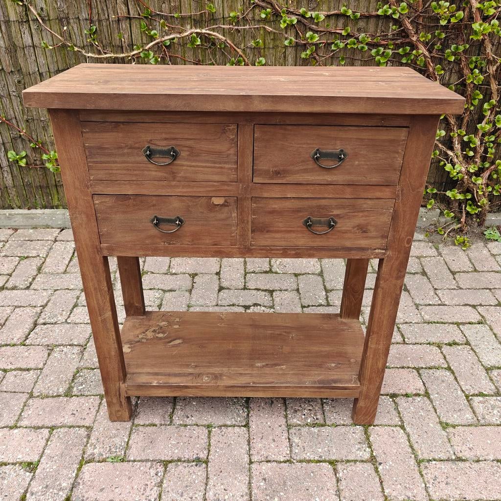 Teakhouten sidetable met 4 laden | Nieuw, Huis en Inrichting, Kasten | Ladekasten, Ophalen, Teakhout, Nieuw, 50 tot 100 cm