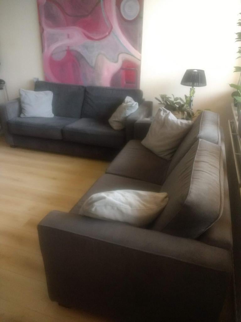 2 mantel antraciet banken met kussens, Ophalen of Verzenden, Gebruikt, Stof, Modern