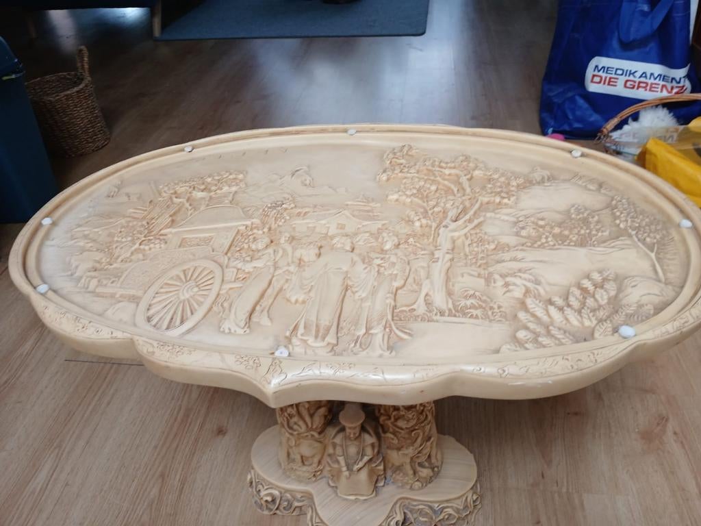 Vintage Resintafel, Indochine, Glas, Minder dan 50 cm, Rechthoekig, 50 tot 100 cm