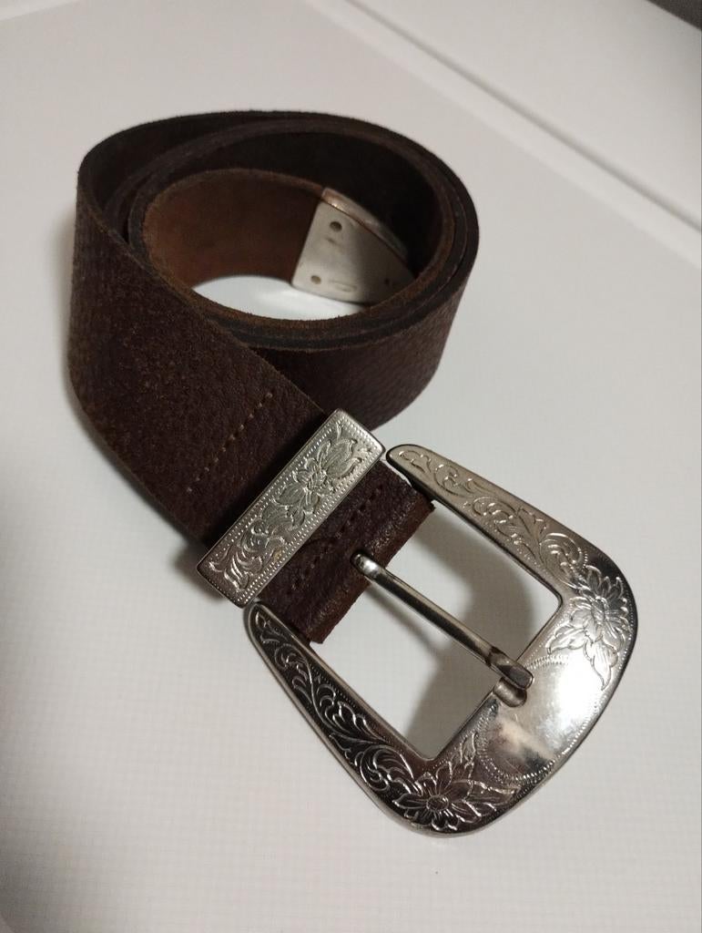 Vintage zwarte leren Levis riem met zilveren gesp - maat S - België
