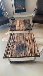 2 salon/ bijzettafeltjes van hout van wagondelen, 50 tot 100 cm, Vierkant, 50 tot 100 cm, Zo goed als nieuw