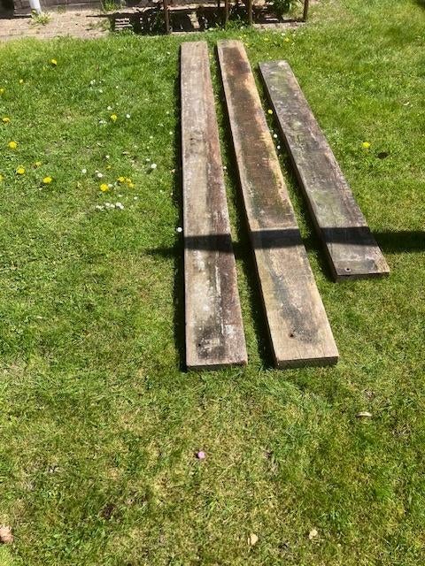 Hardhouten funderingsbalken 20x5 cm 2 x 300 + 1 x 219, Tuin en Terras, Ophalen, Gebruikt, Hardhout, 250 cm of meer