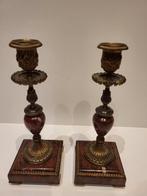 Set Antieke Kandelaars - Marmer & Brons - 19e Eeuw, Antiek en Kunst, Antiek | Kandelaars, Ophalen of Verzenden, Koper of Brons