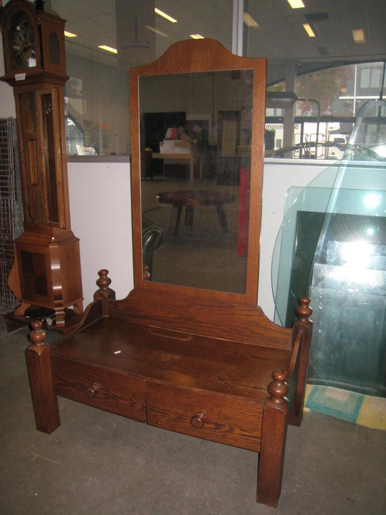 Retro eiken telefoonkastje met spiegel, Niet ingevuld, Gebruikt, Niet ingevuld, Niet ingevuld