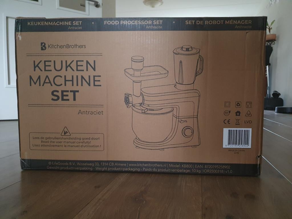 KitchenBrothers Keukenmachine Set KB800 Antraciet, 4 liter of meer, Ophalen of Verzenden, Nieuw, 3 snelheden of meer