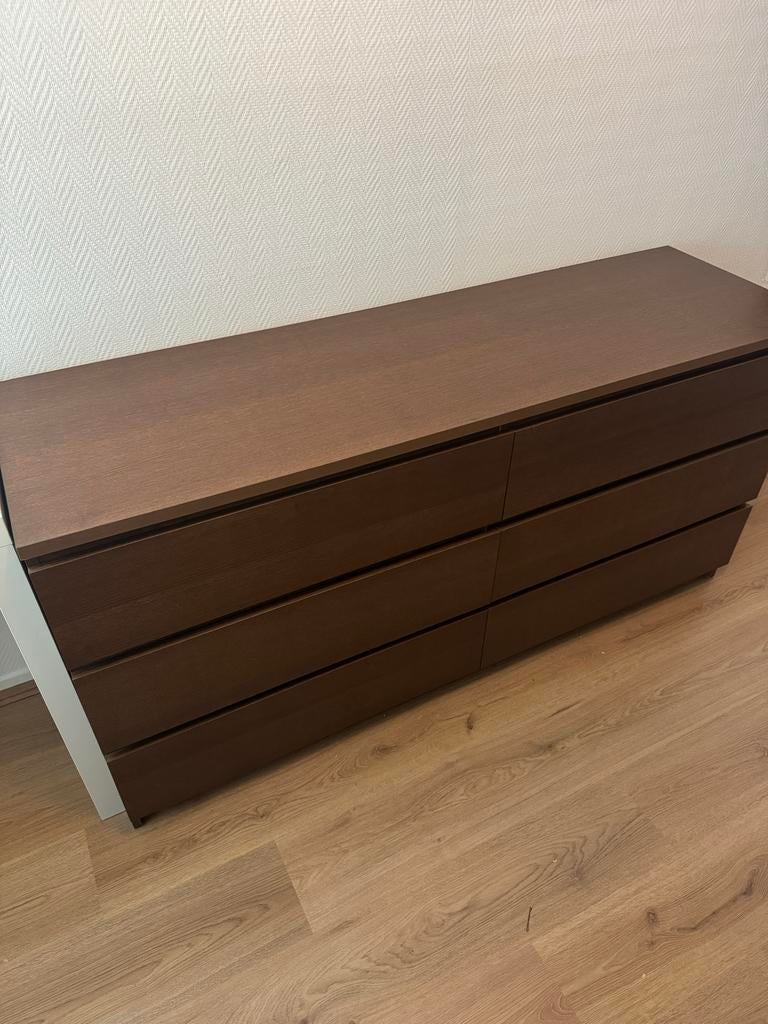 Ikea malm ladekast walnoot/donkerbruin (als de eket kleur), Ophalen, 150 tot 200 cm, Zo goed als nieuw, Met lade(s)