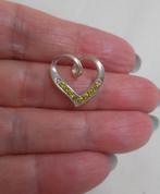 Mooie zilveren hanger hart met groene stenen nr.1754, Verzenden, Zo goed als nieuw, Hart, Zilver