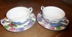 2x soepkom en schotel, kleurrijk hortensia motief, Huis en Inrichting, Keuken | Servies, Ophalen of Verzenden, Zo goed als nieuw