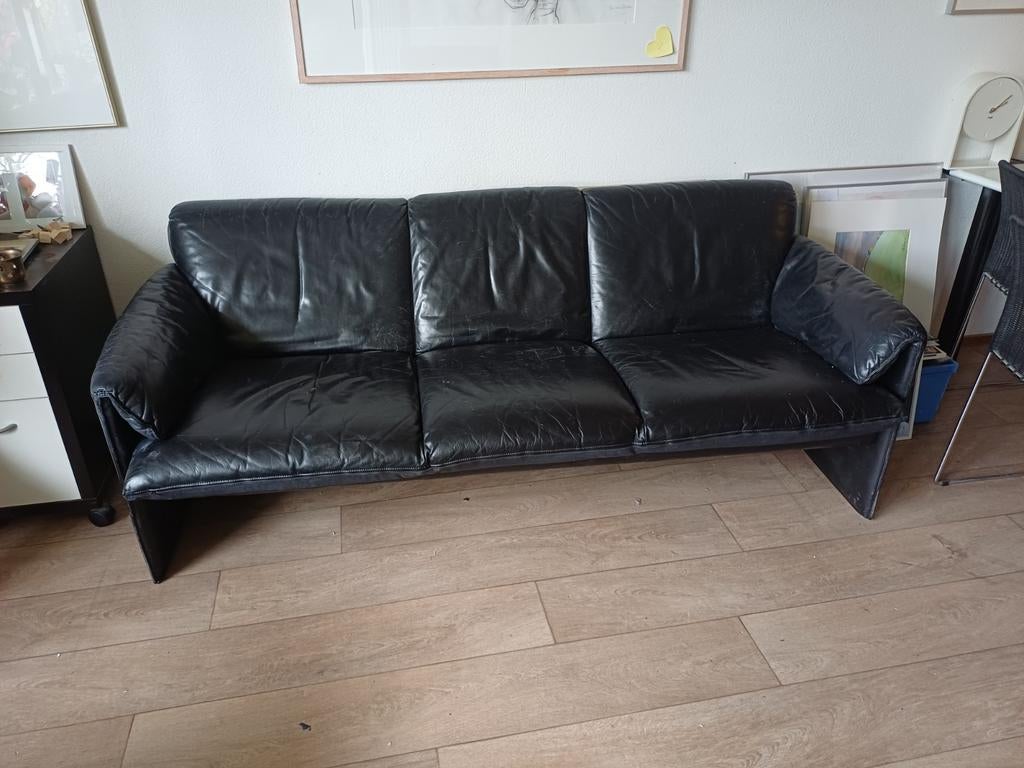 Leolux Bora-Bora 2- + 3-zits bankstel zwart leer jaren '80, Huis en Inrichting, Banken | Bankstellen, Ophalen