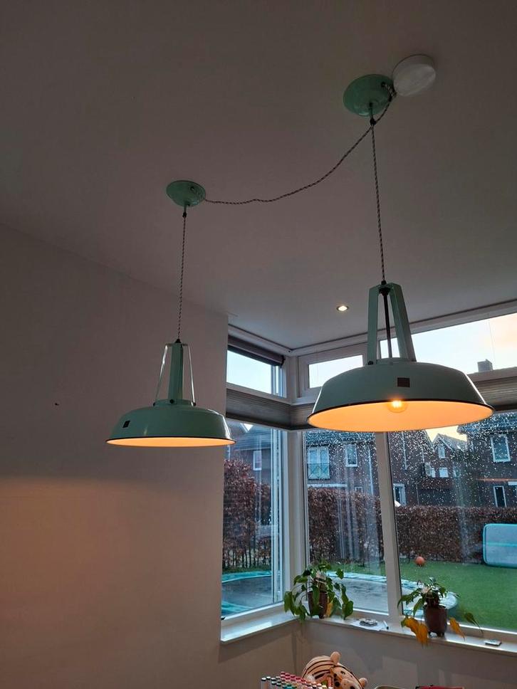 HKliving hanglampen mintgroen - set van 2, Huis en Inrichting, Lampen | Hanglampen, Zo goed als nieuw, 75 cm of meer, Metaal, Ophalen