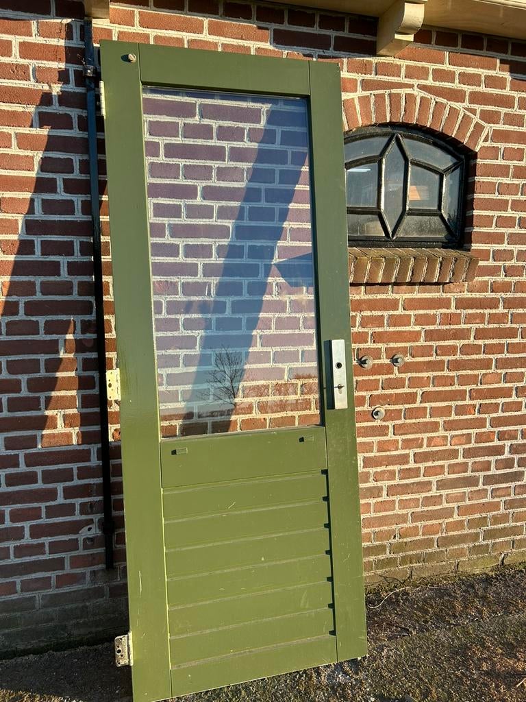 Hardhouten achterdeur 78x201,5cm. driepuntssluiting, Ophalen, Minder dan 80 cm, 200 tot 215 cm, Glas