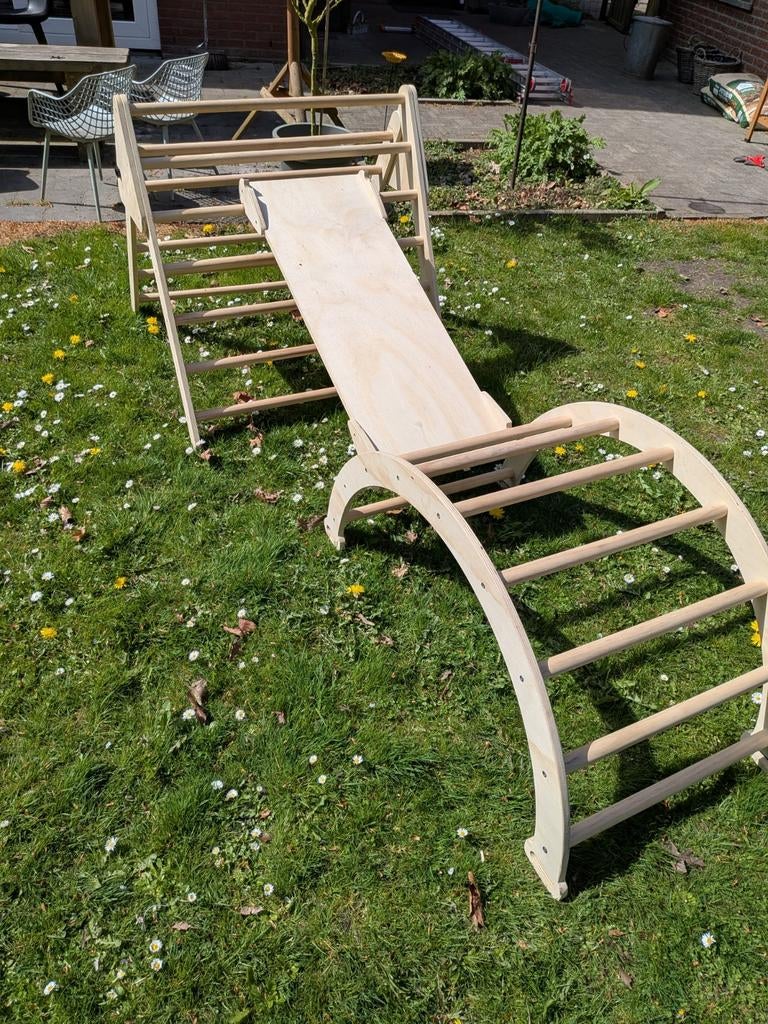 Houten klimrek met glijbaan en klimboog, Kinderen en Baby's, Ophalen, Zo goed als nieuw, Klimwand