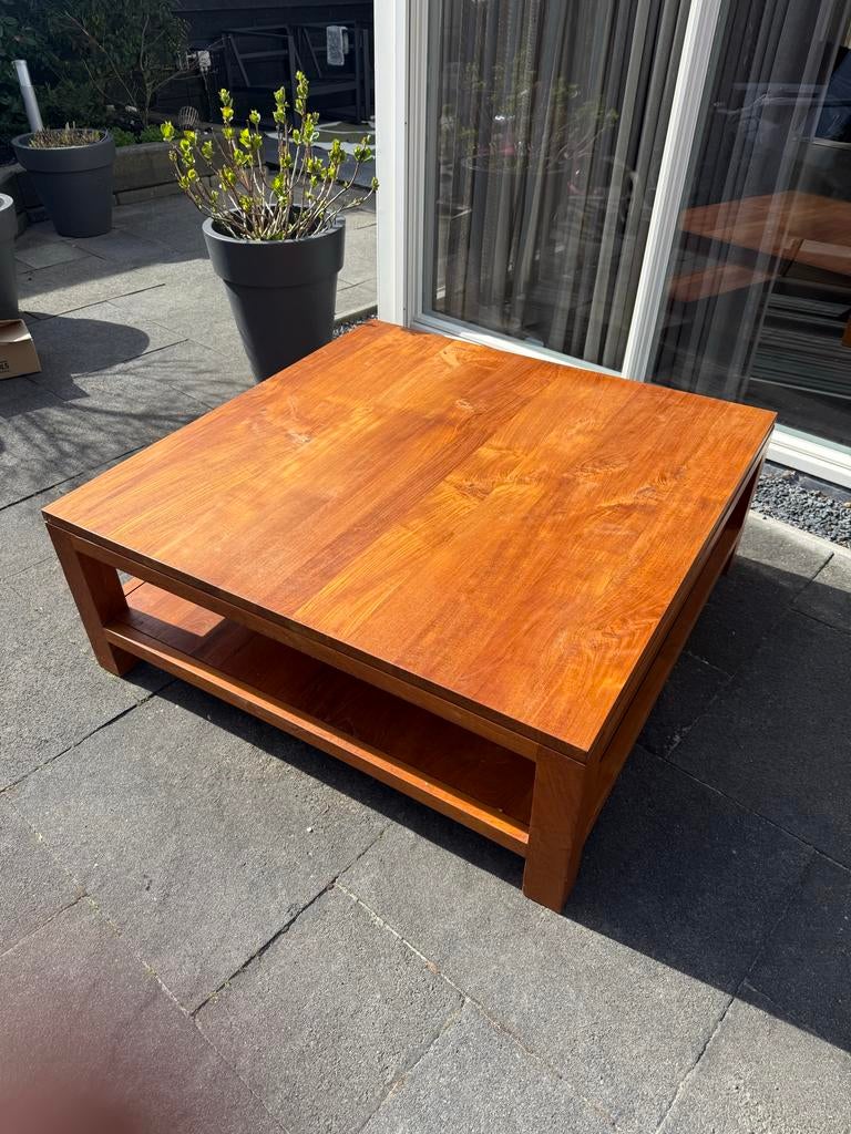 Teak houten salontafel, Ophalen, 100 tot 150 cm, 50 tot 100 cm, Zo goed als nieuw