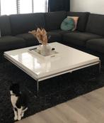 Hoogglans witte salontafel 100x100 cm met gebruikssporen, Ophalen, Kunststof, Gebruikt, Vierkant