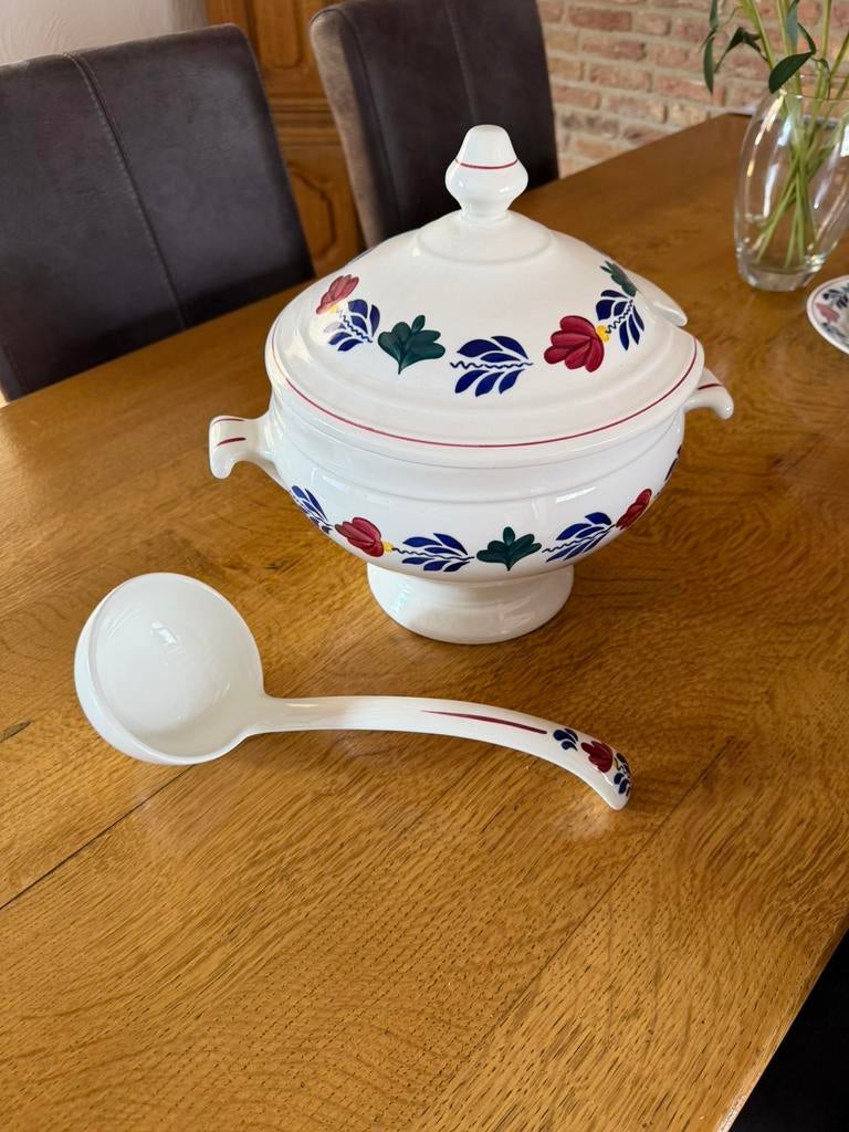 Boerenbont soepterrine met soeplepel, puntgaaf, Ophalen of Verzenden