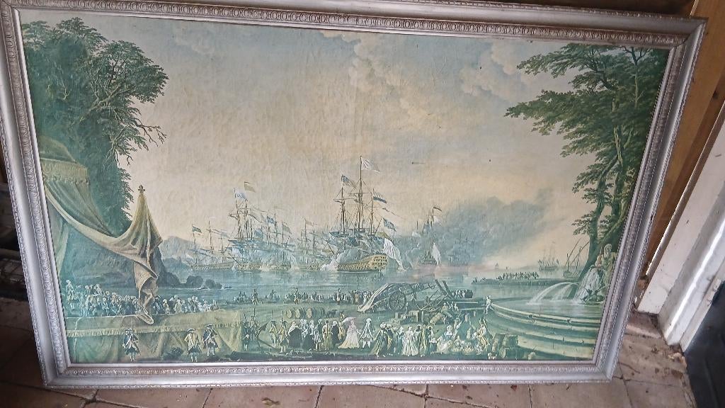 drukplaat op linnen zeeslag., Verzamelen, Ophalen, Gebruikt, Zeilboot, Overige typen