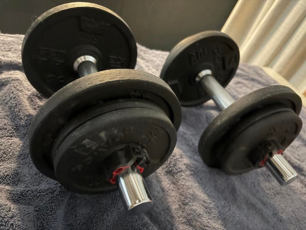 Domyos Dumbbells 10 kg per stuk - Verstelbaar, Sport en Fitness, Ophalen of Verzenden, Gebruikt, Armen, Dumbbell