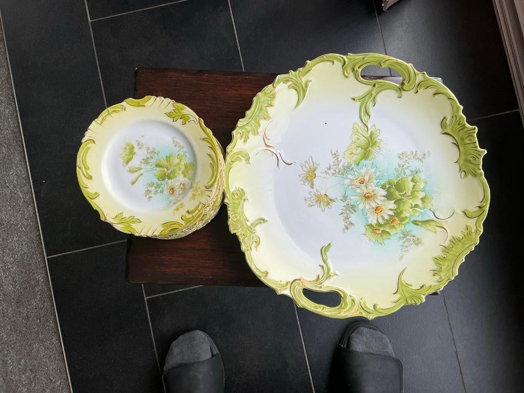 Antiek onbeschadigd porseleinen gebakstel, Antiek en Kunst, Ophalen of Verzenden