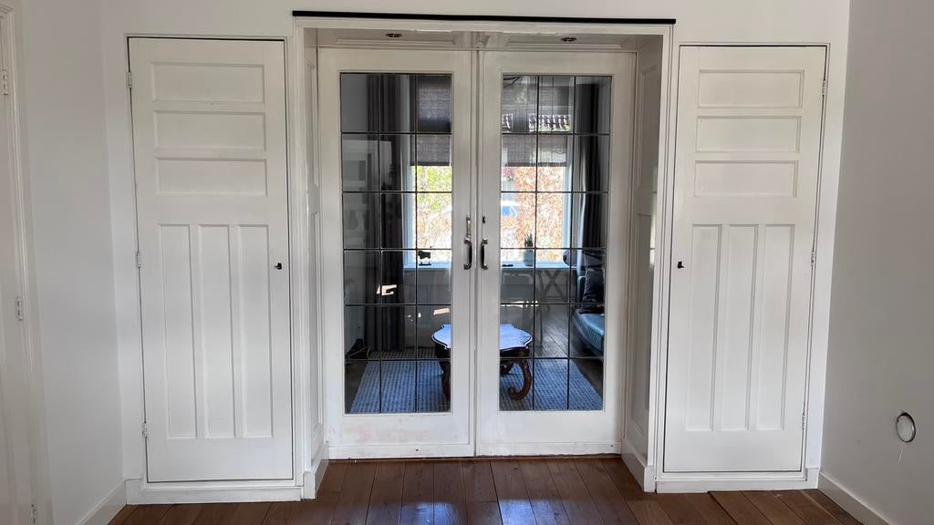 Ensuite schuifdeuren glas in lood + kastdeuren + panelen, Doe-het-zelf en Verbouw, Deuren en Horren, Ophalen, Gebruikt, 80 tot 100 cm