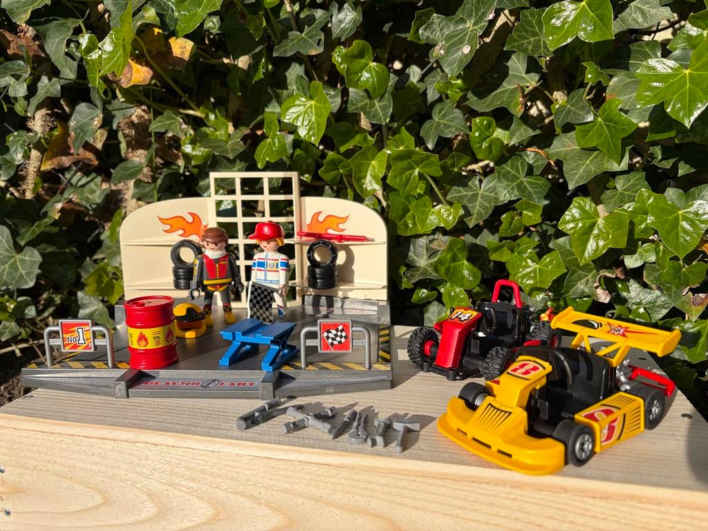 Playmobil Race Pitstop met Karts en Figuren, Ophalen of Verzenden, Gebruikt, Jongen of Meisje