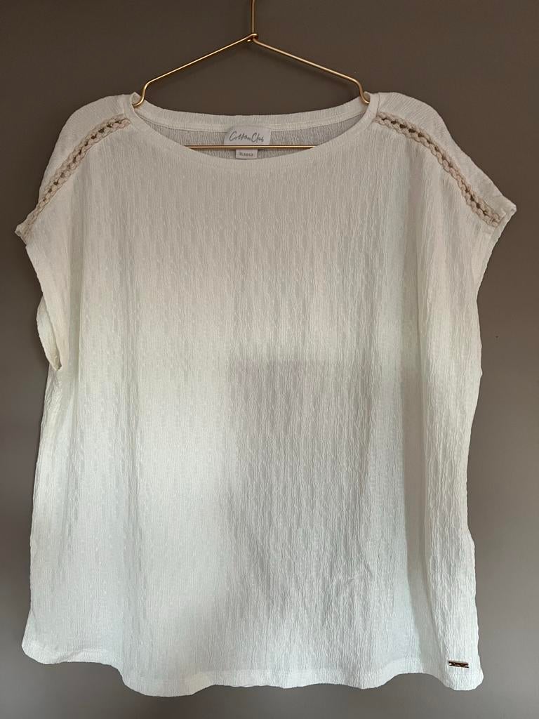 Cotton Club Witte Top met Gehaakte Details - Maat XL, Kleding | Dames, Tops, Wit, Maat 42/44 (L), Ophalen of Verzenden, Zo goed als nieuw