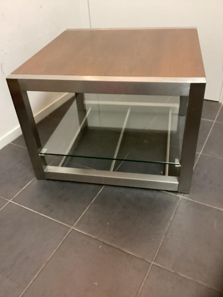 Stijlvolle salontafel met glazen en houten blad, Ophalen, 50 tot 100 cm, Vierkant, 50 tot 100 cm