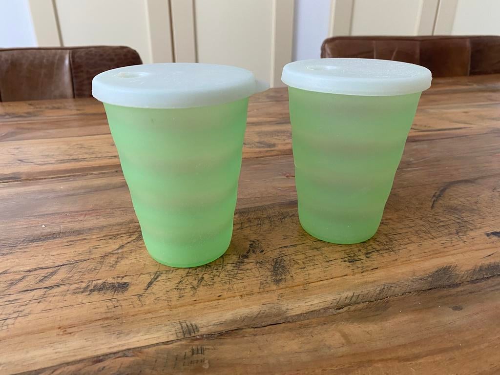 Tupperware rietjesbekers, Ophalen of Verzenden, Groen, Beker of Kan