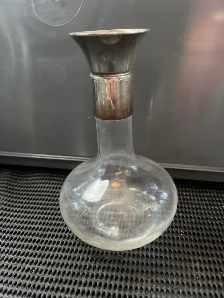 Antieke glazen karaf met verzilverde hals, Antiek en Kunst, Antiek | Glas en Kristal, Ophalen of Verzenden