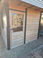 Douglas houten deur en kozijn met raam, Doe-het-zelf en Verbouw, Kozijnen en Schuifpuien, Ophalen, Gebruikt, Minder dan 75 cm