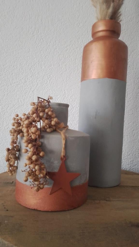 SET VAZEN  betonlook - grijs met KOPER accent, Steen, Overige kleuren, Ophalen of Verzenden, Zo goed als nieuw