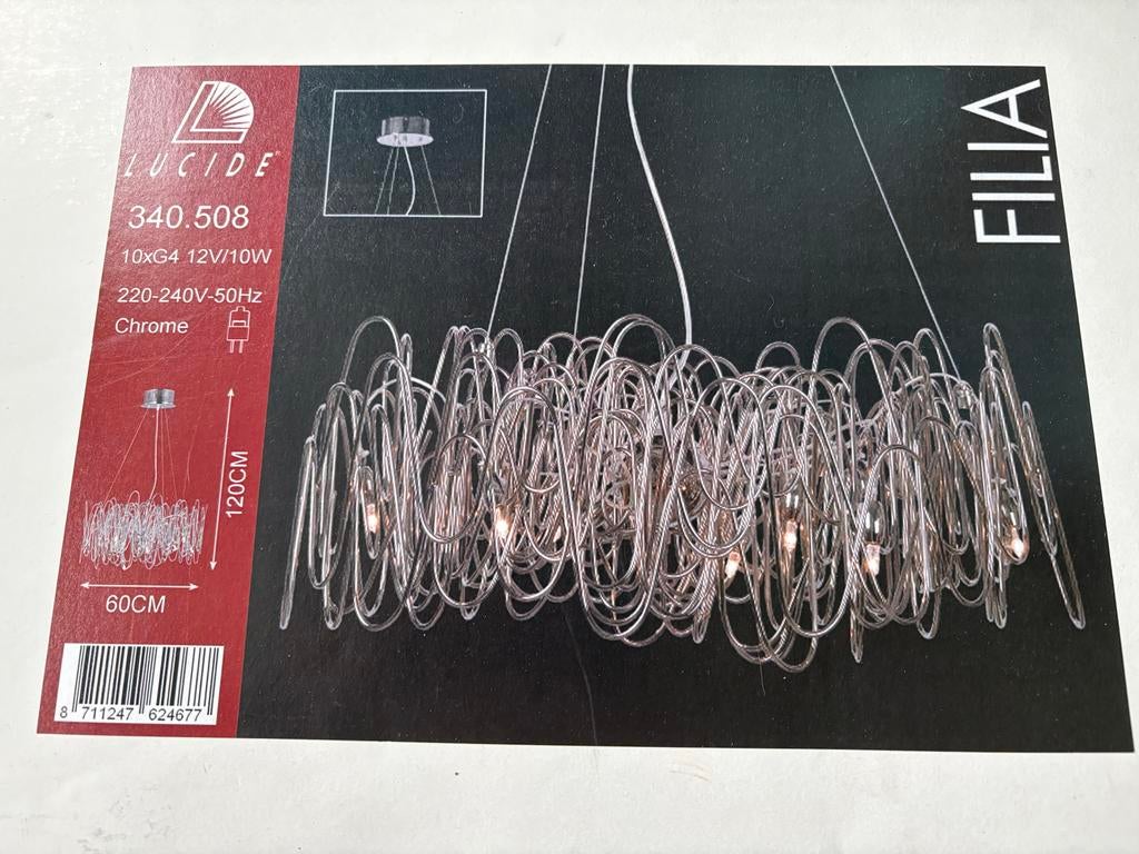 Lucide Fila hanglamp chroom - Nieuw in doos, Huis en Inrichting, Lampen | Hanglampen, Ophalen, Nieuw, Metaal, 75 cm of meer