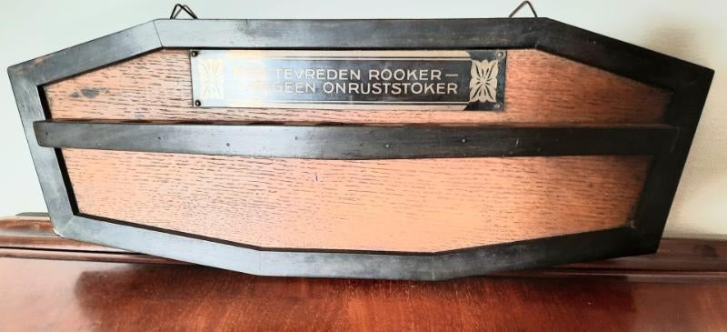 Amsterdamse school eikenhouten pijpenrekje met zwart biesjes, Verzamelen, Rookartikelen, Aanstekers en Luciferdoosjes, Ophalen of Verzenden