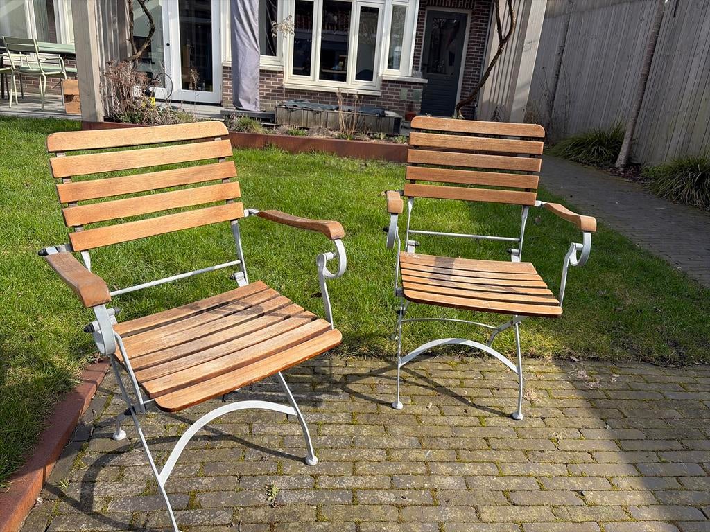 GRATIS Set 4x Opklapbare tuinstoelen van metaal en hout, Tuin en Terras, Tuinstoelen, Ophalen, Gebruikt, Metaal, Inklapbaar