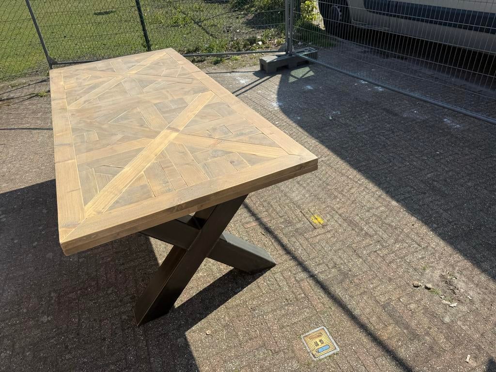 Steigerhouten eettafel met stalen X-poten 220x100 NIEUW, Huis en Inrichting, Ophalen, 50 tot 100 cm, Vijf personen of meer, Rechthoekig