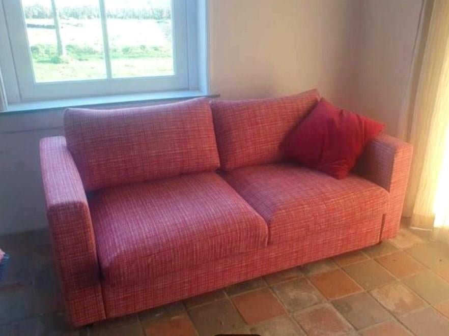 Ikea Vimle slaapbank bankhoezen rood geruit, Gebruikt, 150 tot 200 cm, Tweepersoons, Ophalen of Verzenden