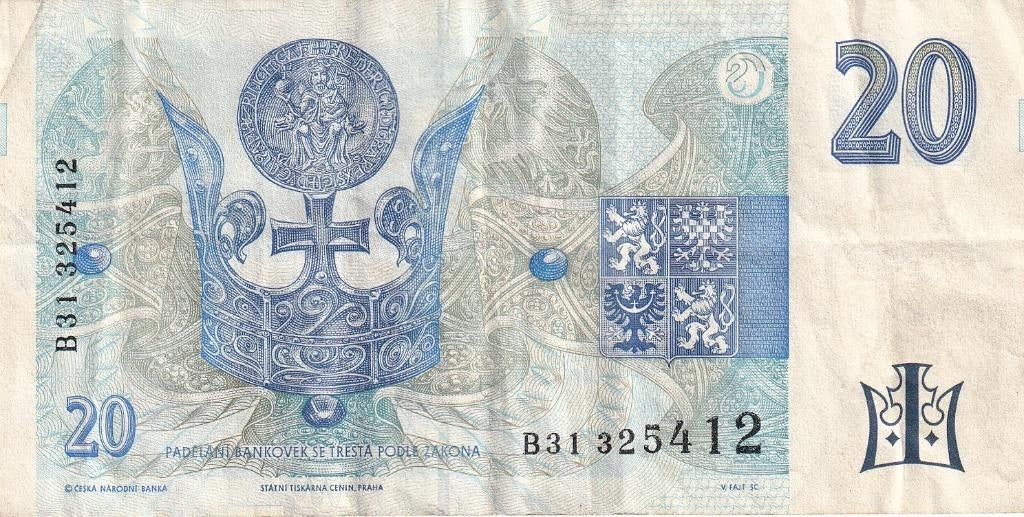 Tsjechië 20 kronen 1994, Postzegels en Munten, Bankbiljetten | Europa | Niet-Eurobiljetten, Verzenden, Overige landen, Los biljet