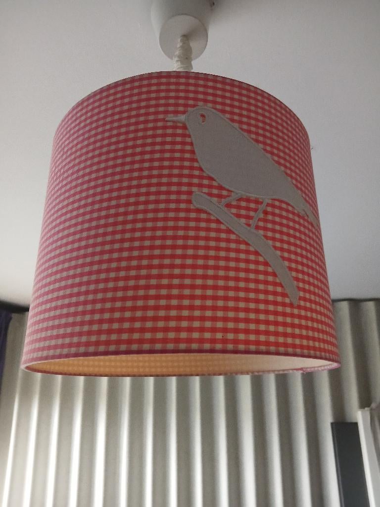 Meisjes hanglamp  Rosé 30x 25 cm met vogel z.g.a.n., Ophalen, Zo goed als nieuw, Kunststof, Minder dan 50 cm