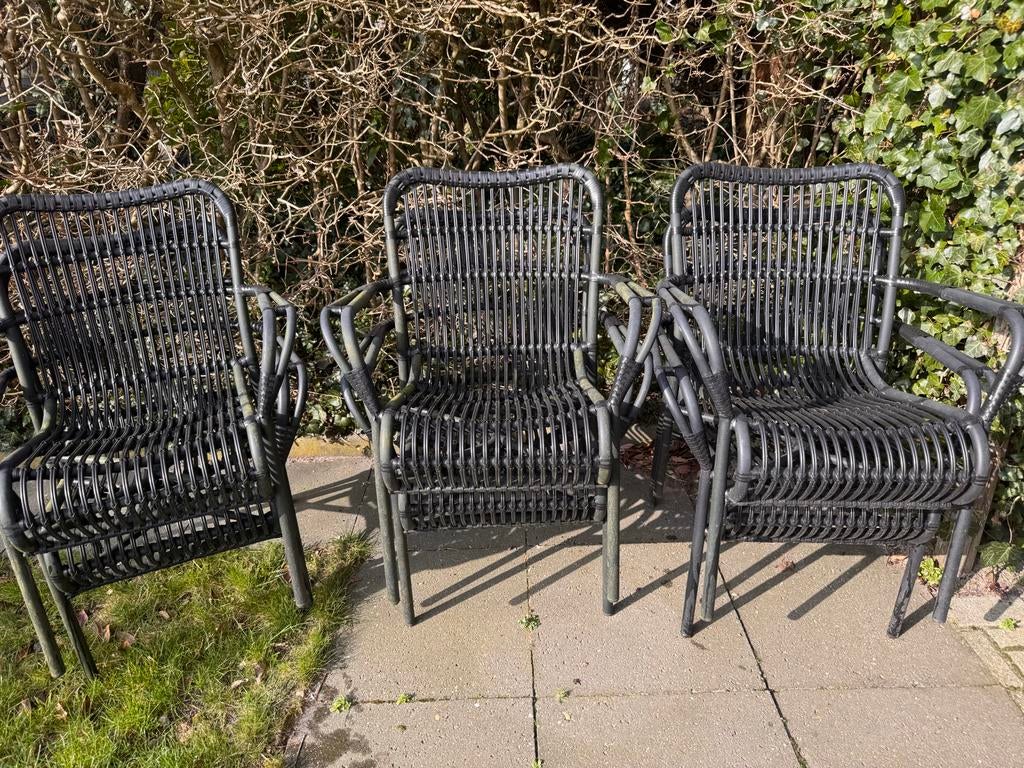 6 Intenso Parma dining tuinstoelen stapelbaar zwart, Tuin en Terras, Ophalen, Zo goed als nieuw, Kunststof, Stapelbaar