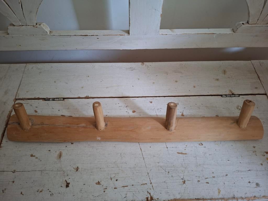 Houten wandkapstok met 4 haken - Mart Leen Bakker 62,5cm, Gebruikt, Minder dan 100 cm, Hout, Ophalen